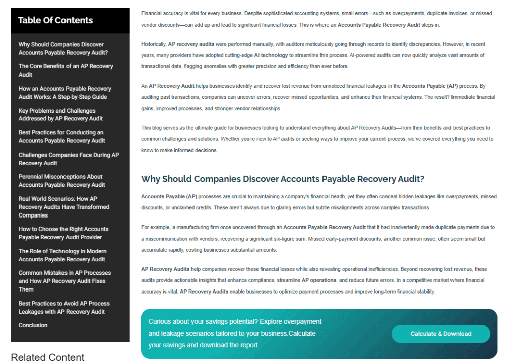 Blog content section for AP Recovery Audit | Nico Digital