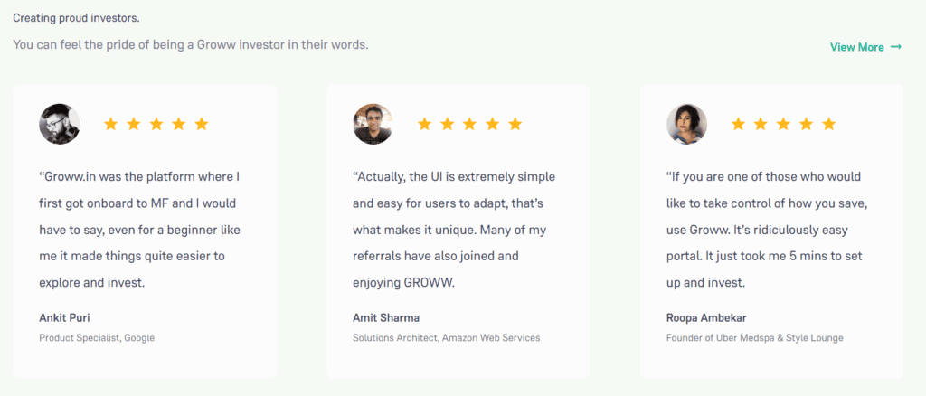 Groww testimonials from Google and Amazon employees | Nico Digital