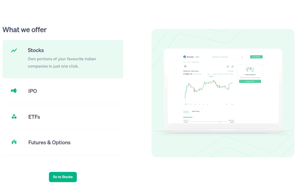 Groww investment products section | Nico Digital