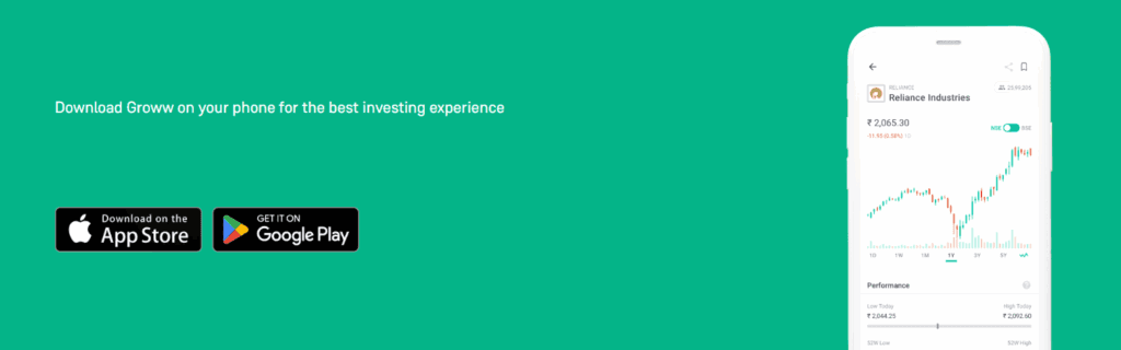 Groww mobile app download CTA | Nico Digital