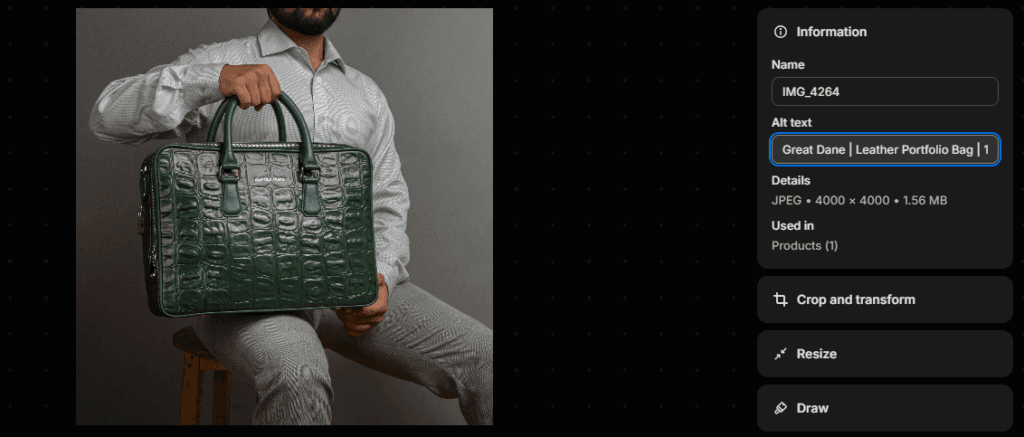 Leather Talks image alt text optimization