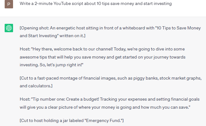Chatgpt prompt for scripts
