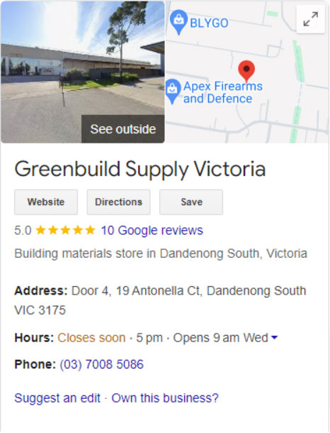 Greenbuild Supply Google MyBusiness Listing 2