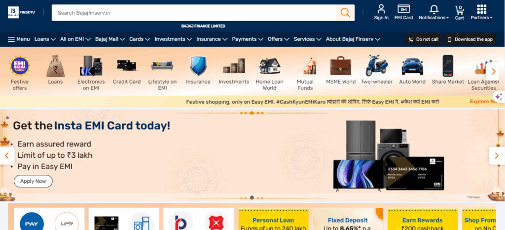 Bajaj Finserv home page