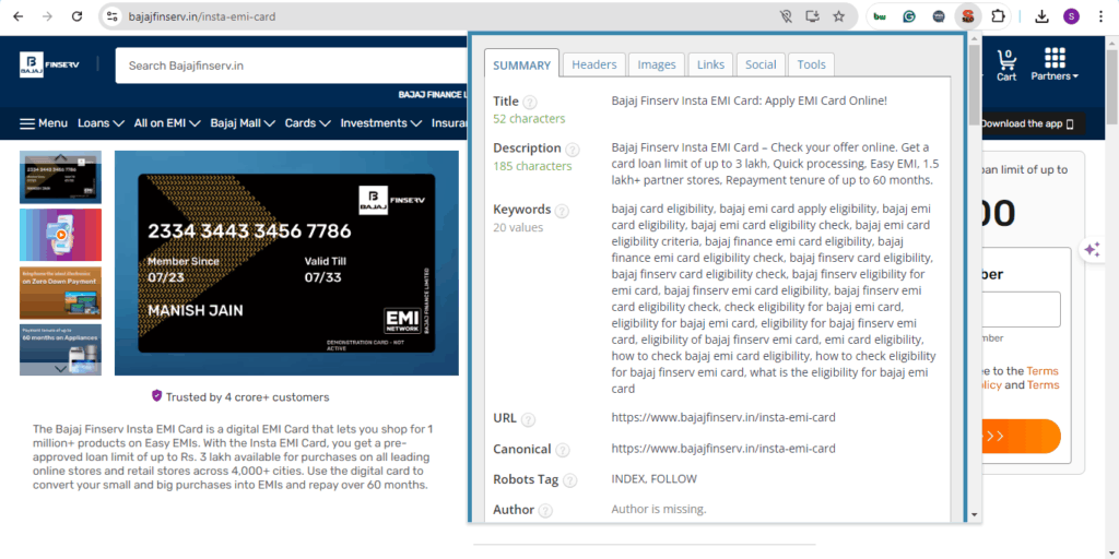 Bajaj Finserv technical SEO 1