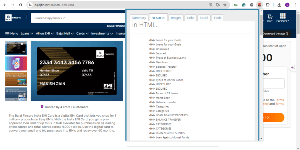 Bajaj Finserv technical SEO 2