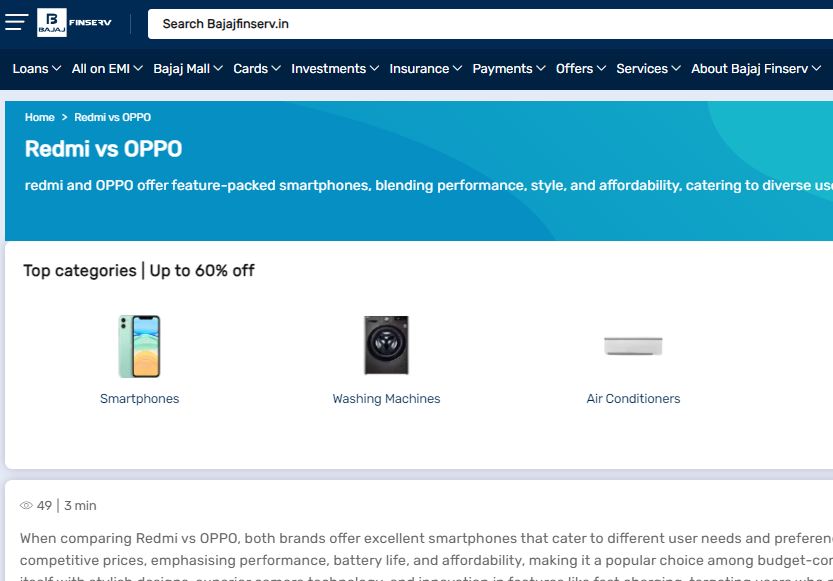 Bajaj Finserv mobile comparison
