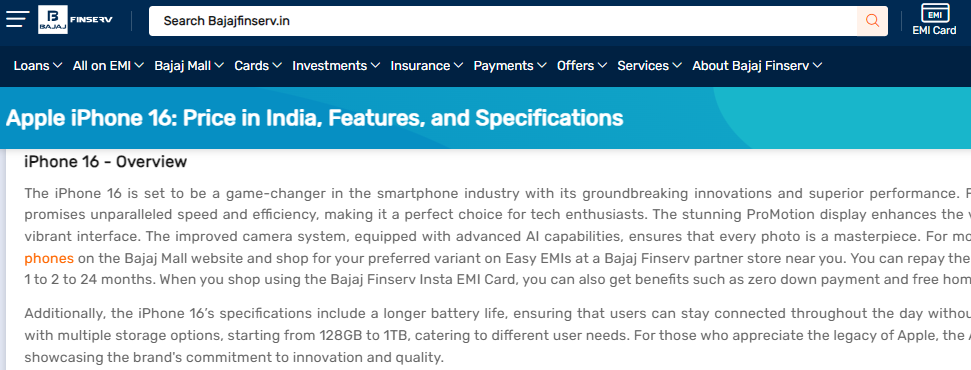 Bajaj Finserv iPhone specs
